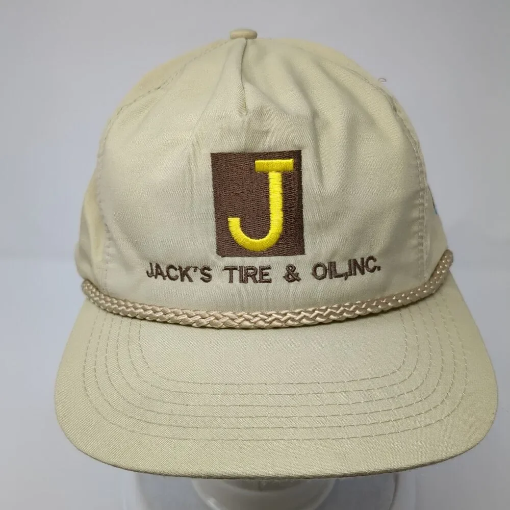 Jack's Tire & Oil Inc Slideback Hat Tan OS Adjustable Embroidered Rope Headtotoe